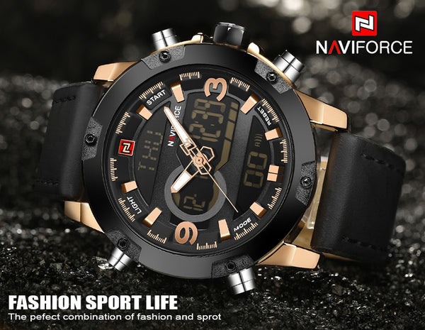 Luxury Brand Men Analog Digital Leather Sports Watches