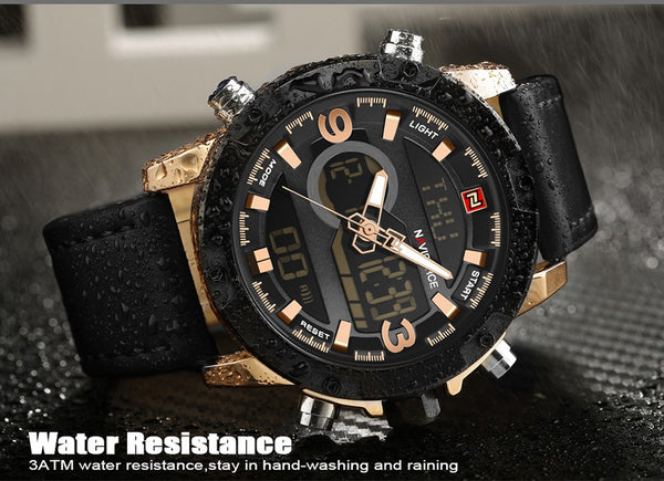 Luxury Brand Men Analog Digital Leather Sports Watches