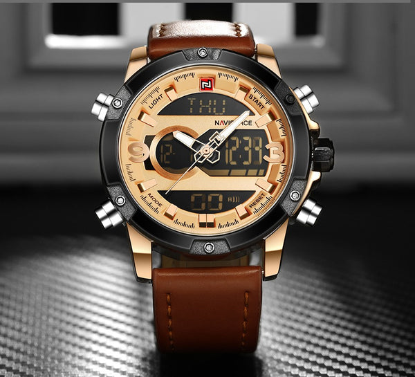 Luxury Brand Men Analog Digital Leather Sports Watches