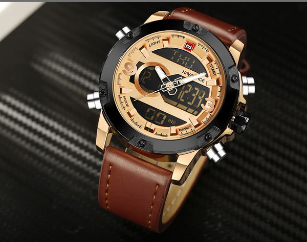 Luxury Brand Men Analog Digital Leather Sports Watches