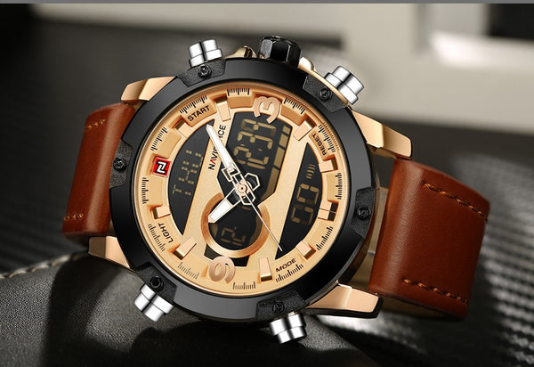 Luxury Brand Men Analog Digital Leather Sports Watches