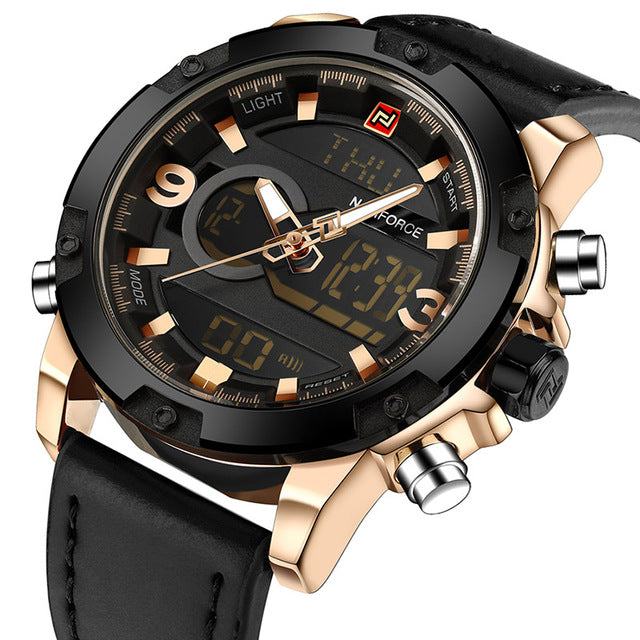 Luxury Brand Men Analog Digital Leather Sports Watches